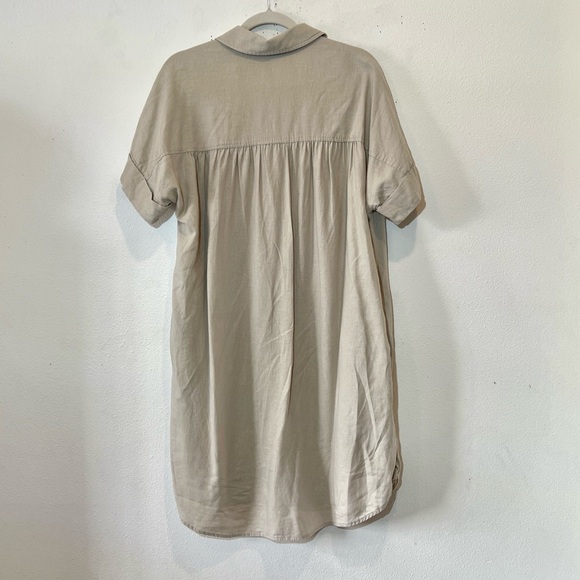 Ecothreads Linen Blend Boho Button-Up Shirt Dress in Taupe Size L - Picture 2 of 6